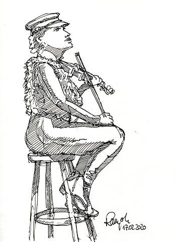 Figürliche Zeichnung Frau mit Geige