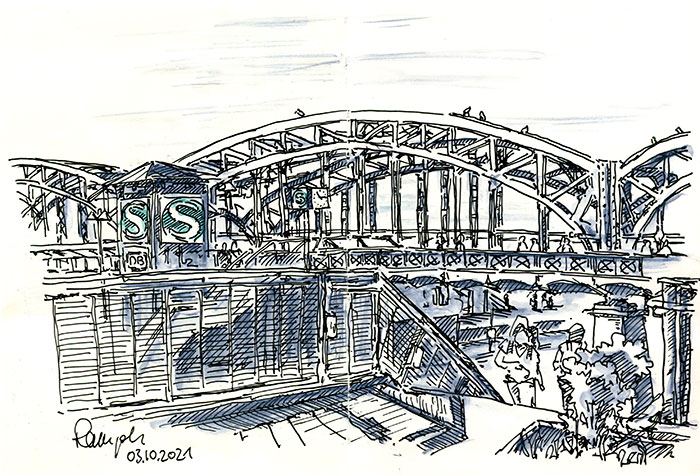 Zeichnung Urban Sketching Hackerbrücke