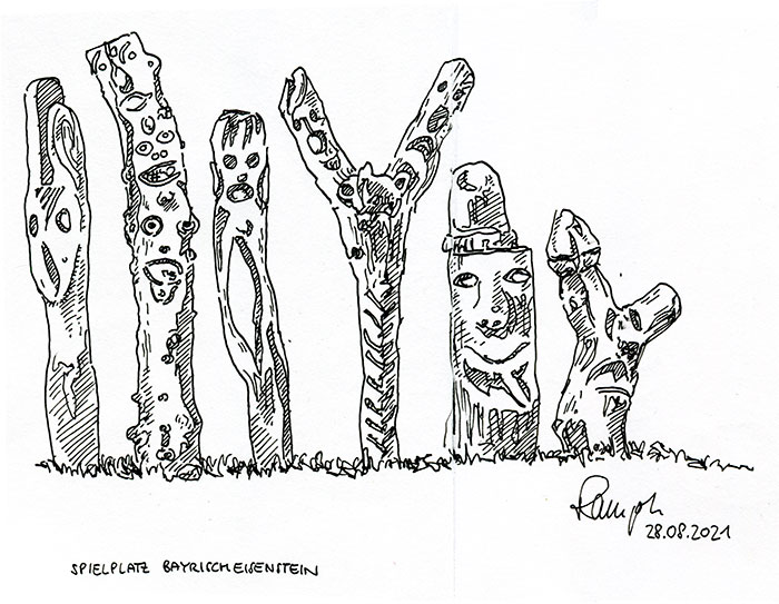 Zeichnung Holzskulpturen Bayrisch Eisenstein