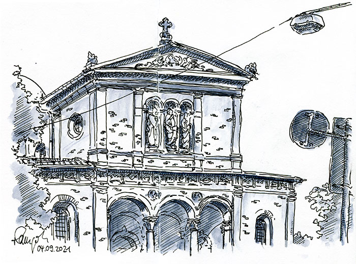 Zeichnung Urban Sketching Sankt Ursula Kirche