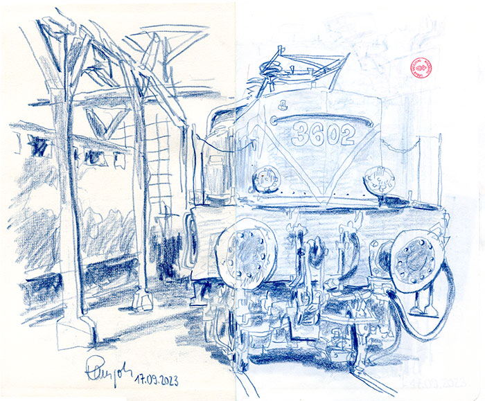 Zeichnung Eisenbahnmuseum Augsburg