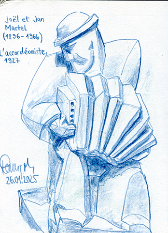 Zeichnung MASC Wooden Sculpture L'accordeoniste